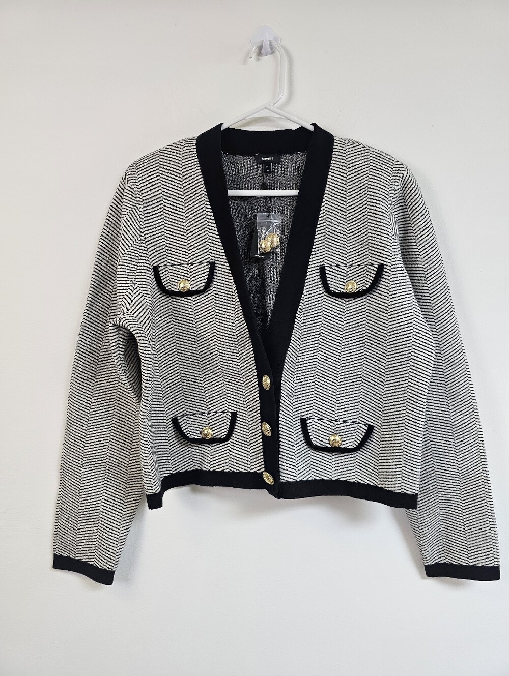 Express Herringbone Military Thick Cardigan Strech Pocket Detail Shacket